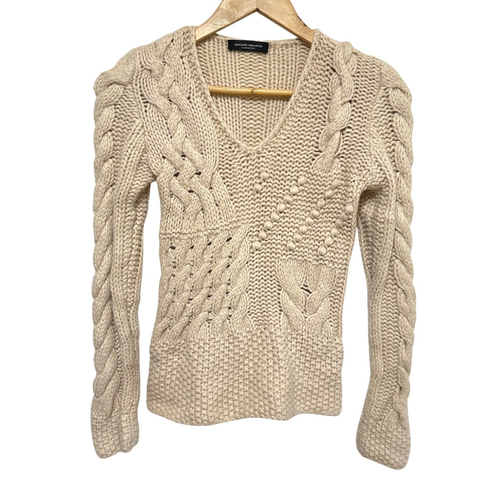 Bruno Manetti 100% Cashmere Chunky Cable Knit Sweater Womens 42/6* Italy Luxury